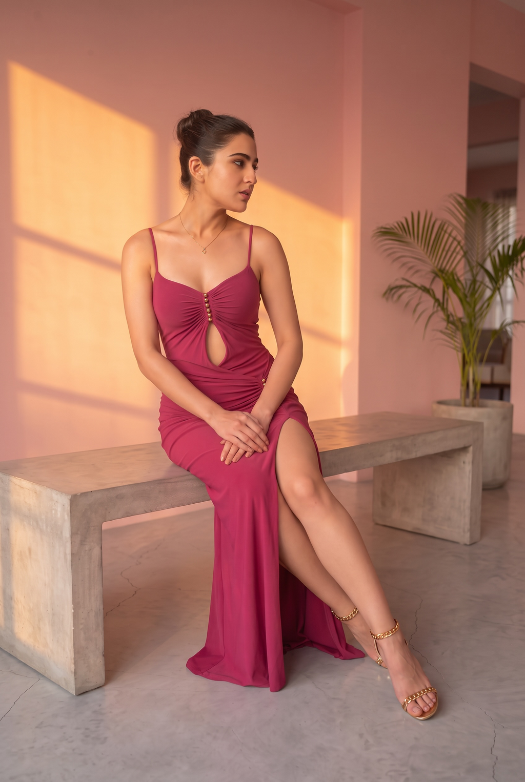 Magenta Draped Gown